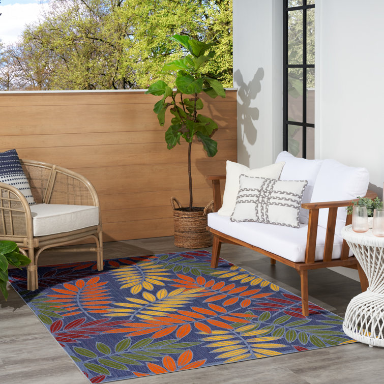 Navy Multicolor Floral Synthetic Rectangular 6' x 9' Rug