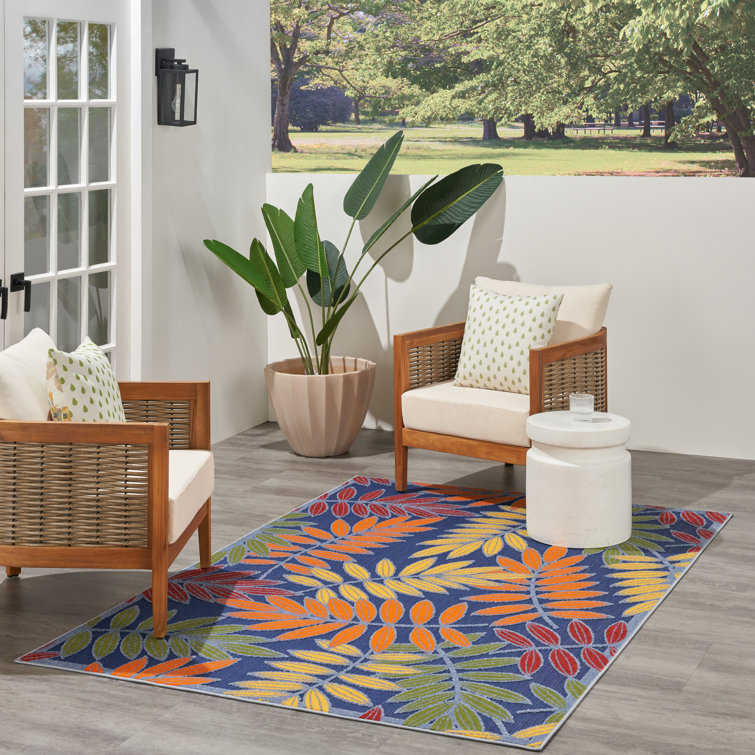 Navy Multicolor Floral Synthetic Rectangular 6' x 9' Rug