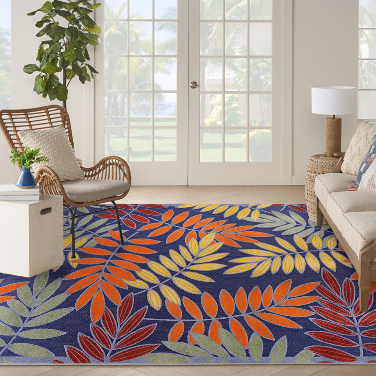 Navy Multicolor Floral Synthetic Rectangular 10' x 14' Rug