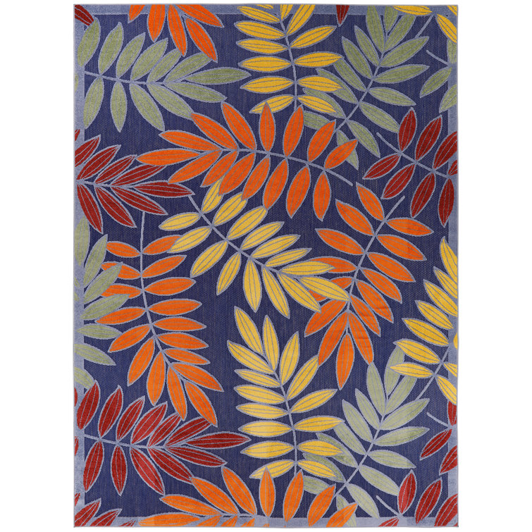 Navy Multicolor Floral Synthetic Rectangular 10' x 14' Rug