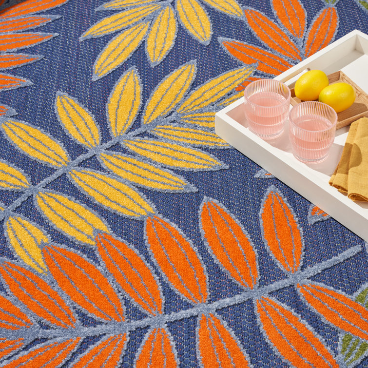 Navy Multicolor Floral Synthetic Rectangular 10' x 14' Rug