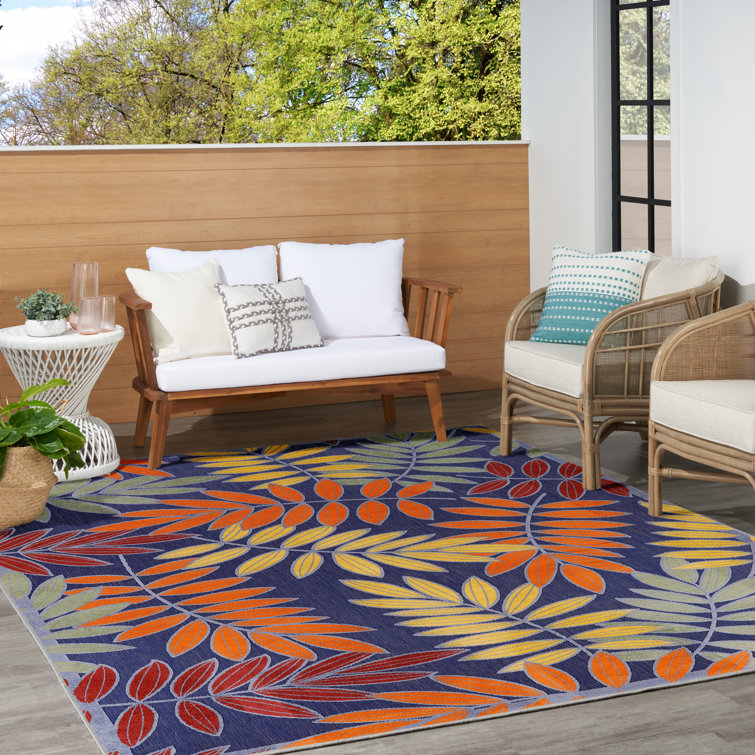 Navy Multicolor Floral Synthetic Rectangular 10' x 14' Rug
