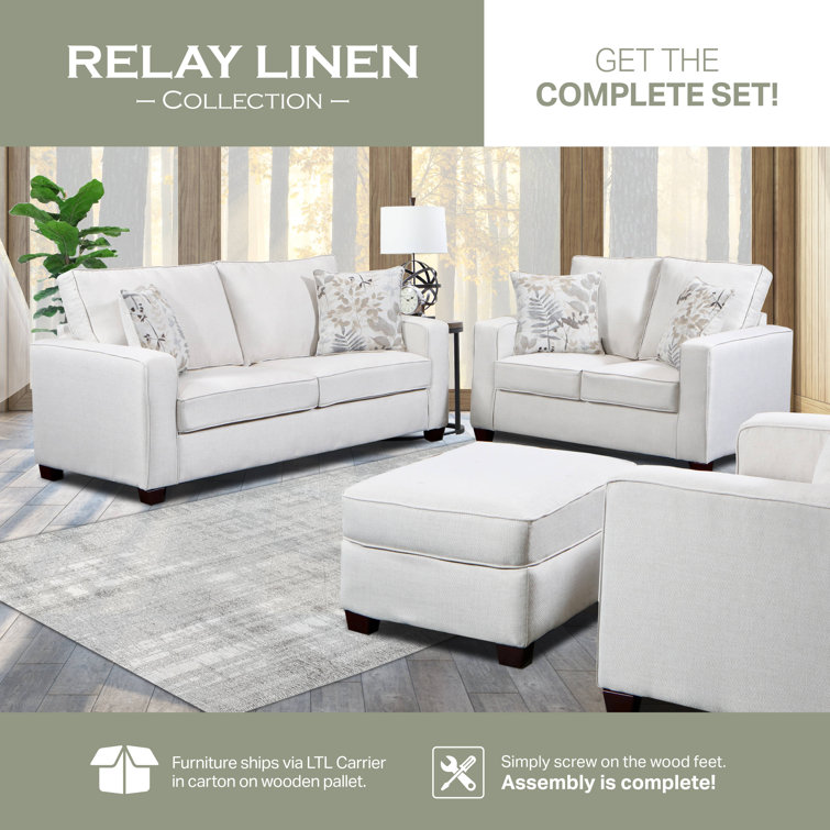 Soft Washed Cream 4-Piece Living Room Set with Sleeper Sofa