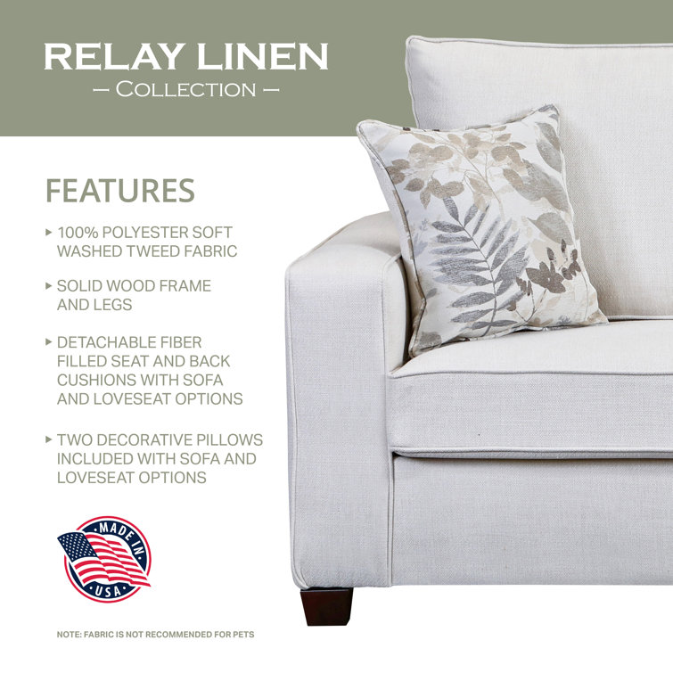 Soft Washed Cream 4-Piece Living Room Set with Sleeper Sofa