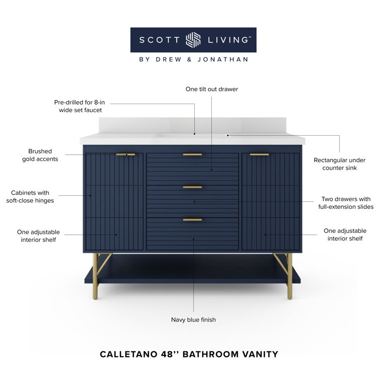 Calletano 48-Inch Navy Blue Freestanding Bathroom Vanity with Quartz Top