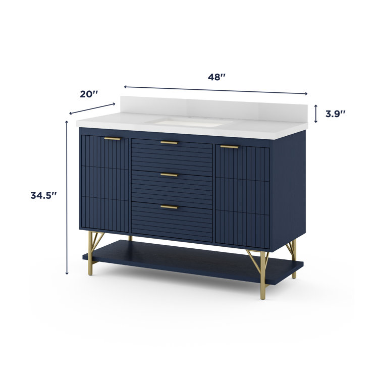 Calletano 48-Inch Navy Blue Freestanding Bathroom Vanity with Quartz Top