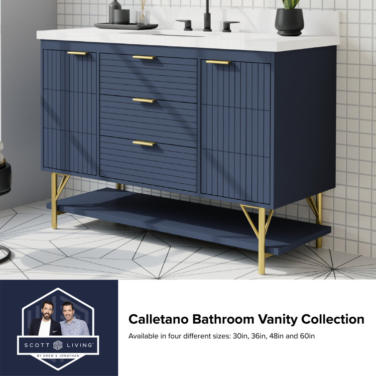 Calletano 48-Inch Navy Blue Freestanding Bathroom Vanity with Quartz Top