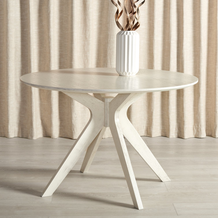 Mid-Century Charm White Washed Round Wood Dining Table