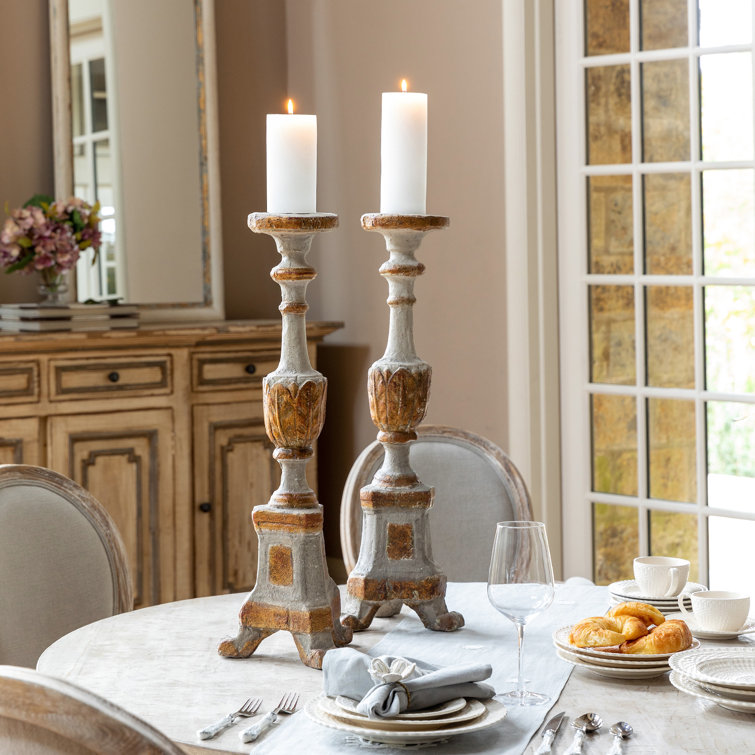 Tall Aged Plaster Old World Candlestick