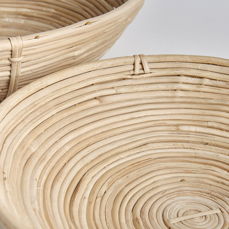 Handmade Round Light-Brown Cane Rattan Bowl Set