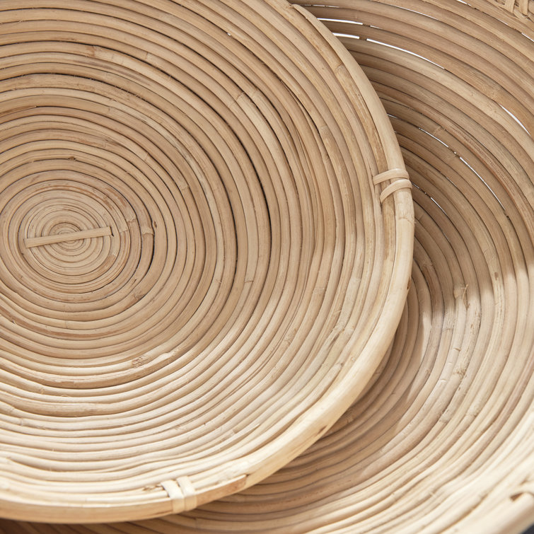 Handmade Round Light-Brown Cane Rattan Bowl Set