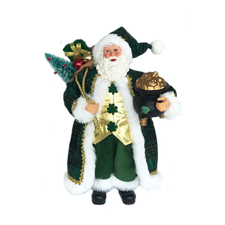 12" Green and Gold Resin Irish Gentleman Claus Figurine
