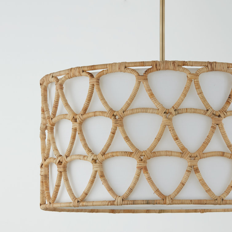 Matte Brass and Rattan 4-Light Drum Pendant