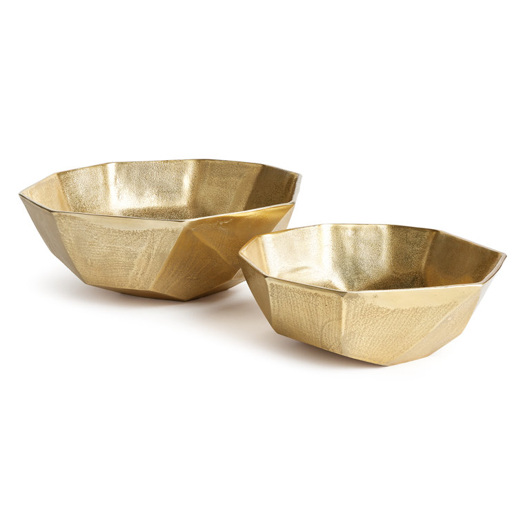 Geometric Gold Cast Aluminum Serving Bowls, Set of 2