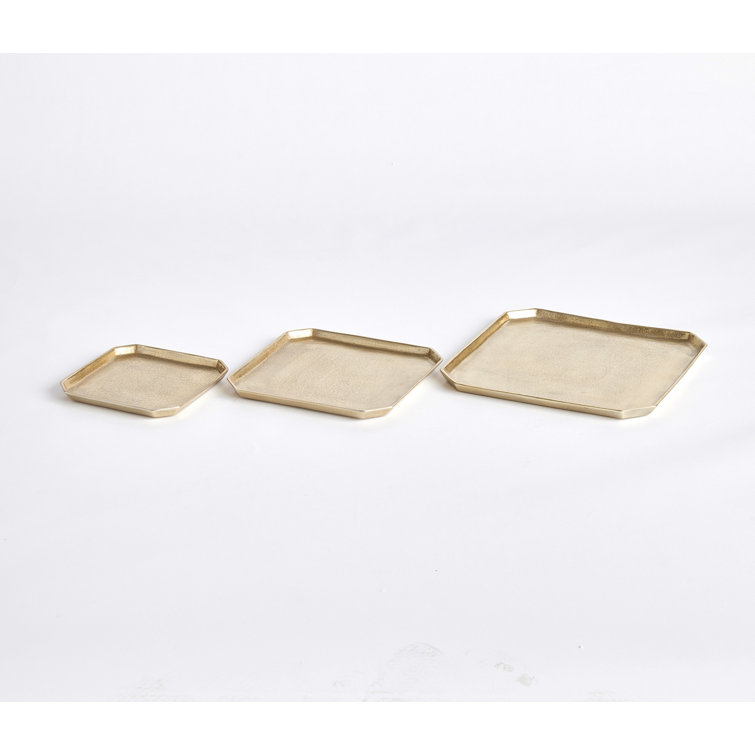 Gold Geometric Cast Aluminum Serving Tray Set