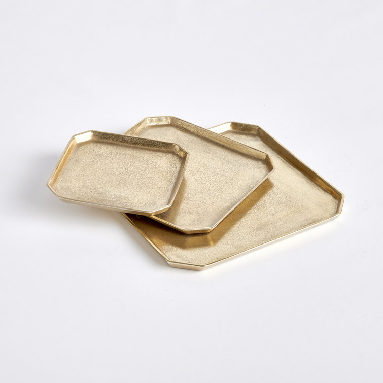 Gold Geometric Cast Aluminum Serving Tray Set