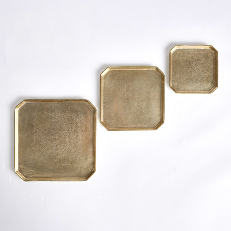 Gold Geometric Cast Aluminum Serving Tray Set