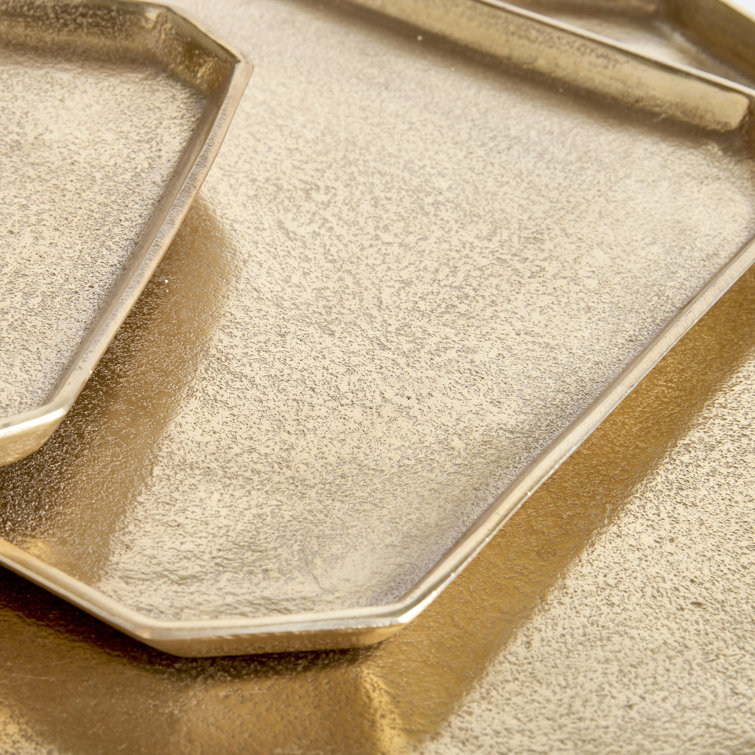 Gold Geometric Cast Aluminum Serving Tray Set