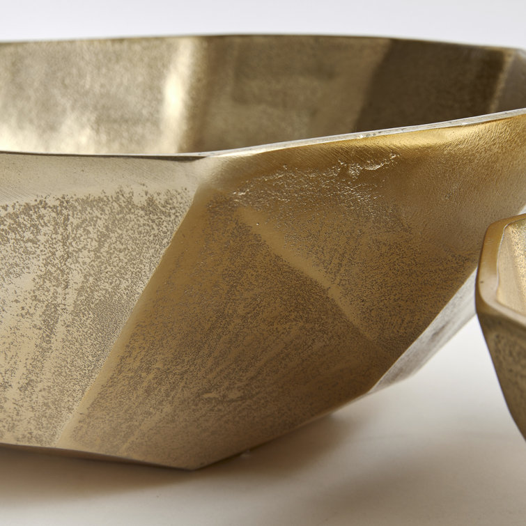 Geometric Gold Cast Aluminum Serving Bowls, Set of 2