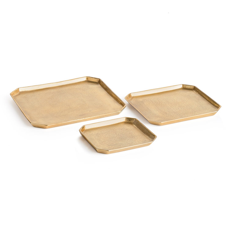 Gold Geometric Cast Aluminum Serving Tray Set