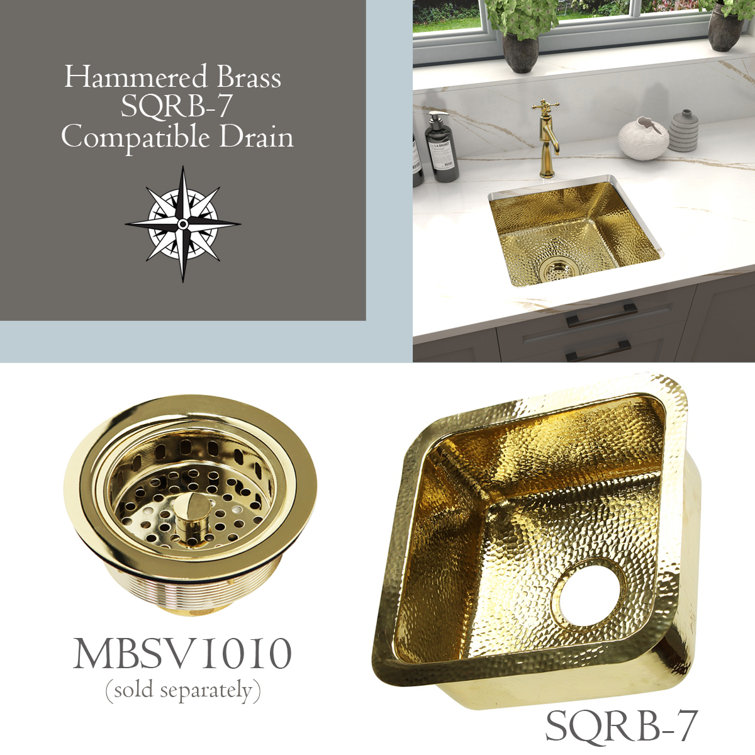 Hand-Hammered Brass and Copper Square Drop-In Sink, 17"