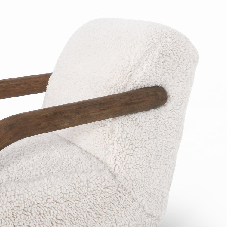 Natural Wood Accent Chair with White Faux Mongolian Shearling