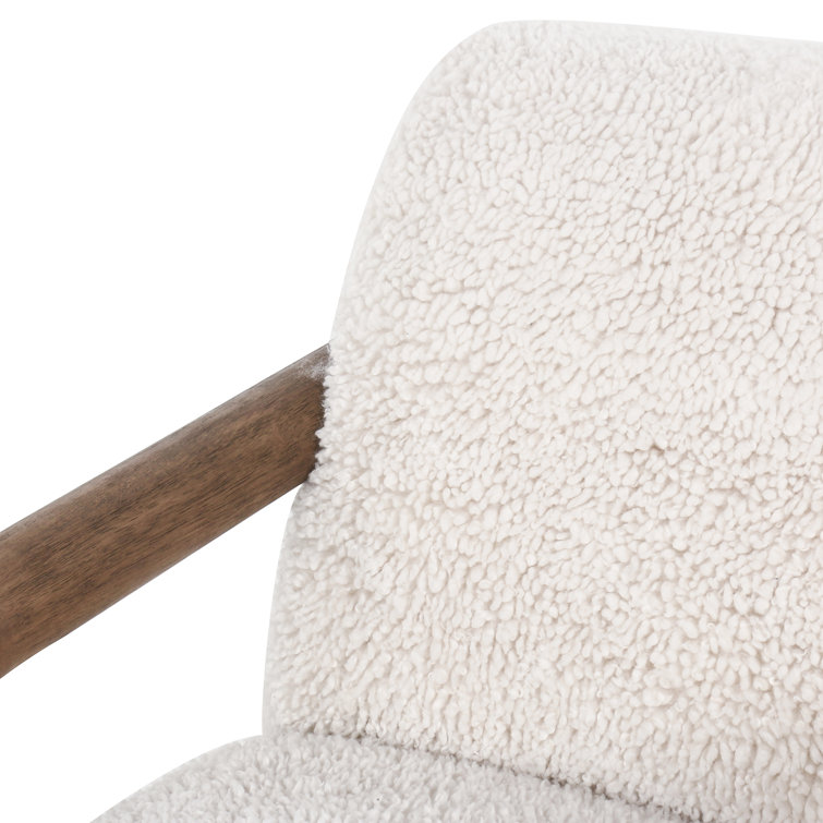 Natural Wood Accent Chair with White Faux Mongolian Shearling