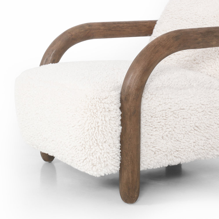 Natural Wood Accent Chair with White Faux Mongolian Shearling