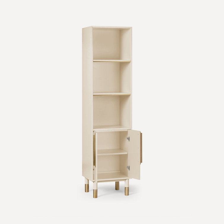 Sand and Brass Freestanding Linen Cabinet with Adjustable Shelves