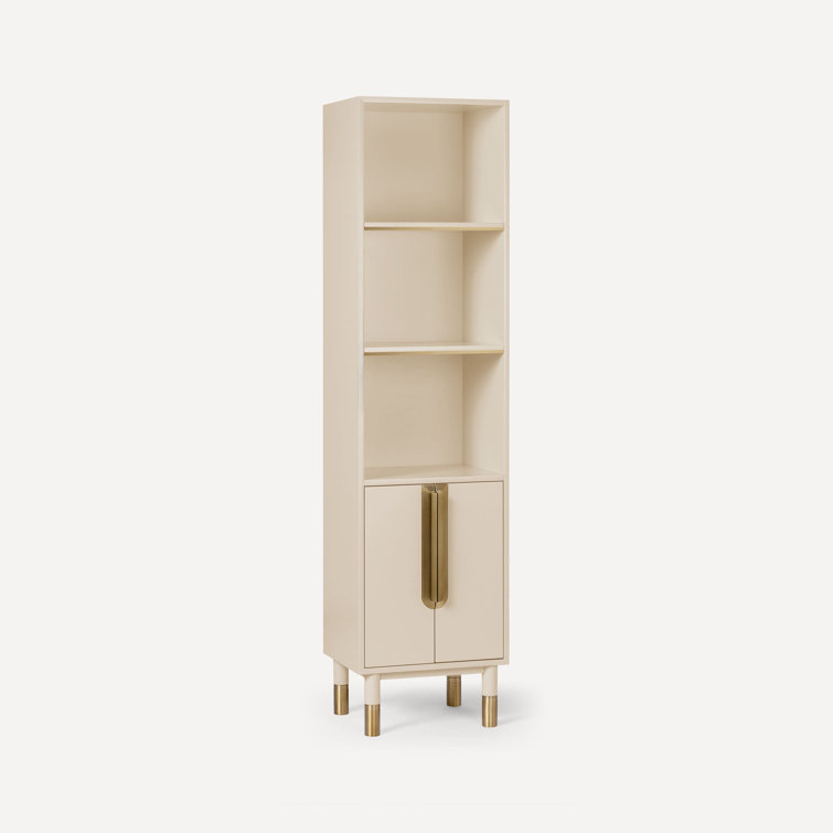 Sand and Brass Freestanding Linen Cabinet with Adjustable Shelves