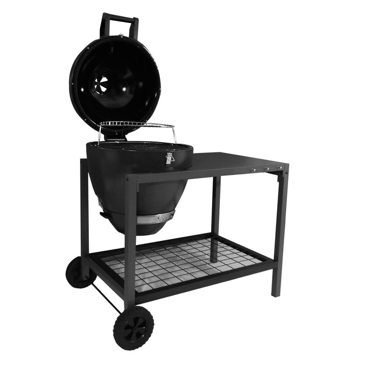 Rodeo Deluxe Black Steel Kamado Charcoal Grill with Prep Cart