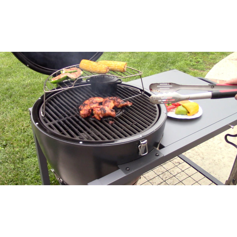 Rodeo Deluxe Black Steel Kamado Charcoal Grill with Prep Cart
