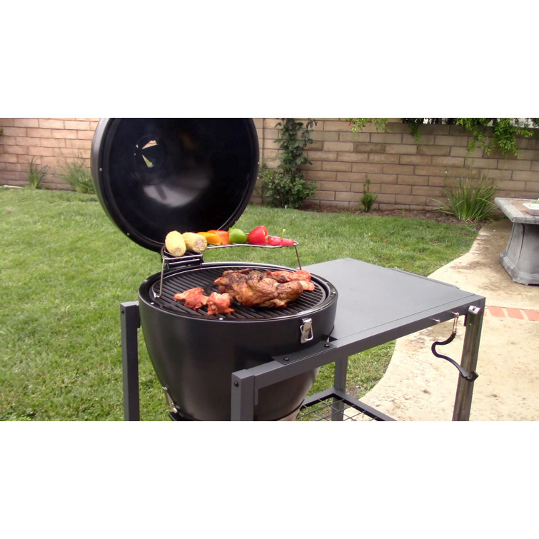 Rodeo Deluxe Black Steel Kamado Charcoal Grill with Prep Cart