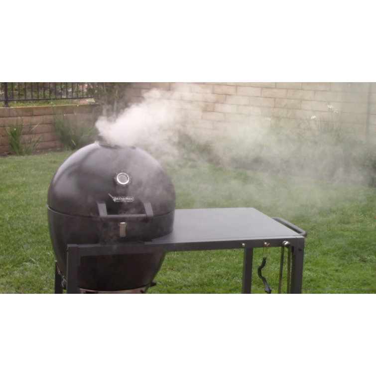 Rodeo Deluxe Black Steel Kamado Charcoal Grill with Prep Cart