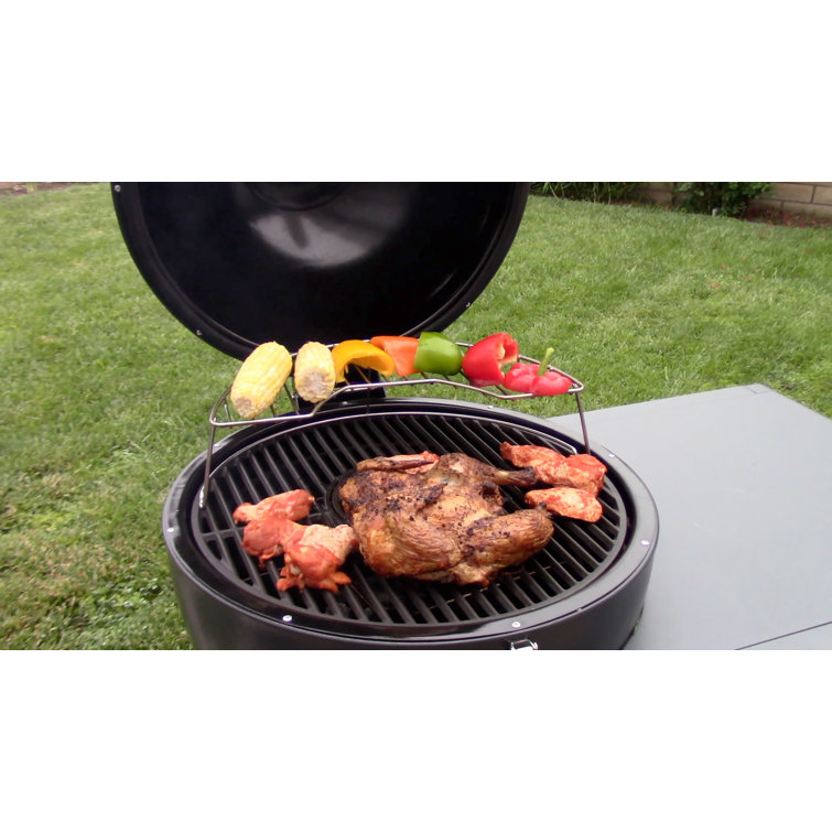 Rodeo Deluxe Black Steel Kamado Charcoal Grill with Prep Cart