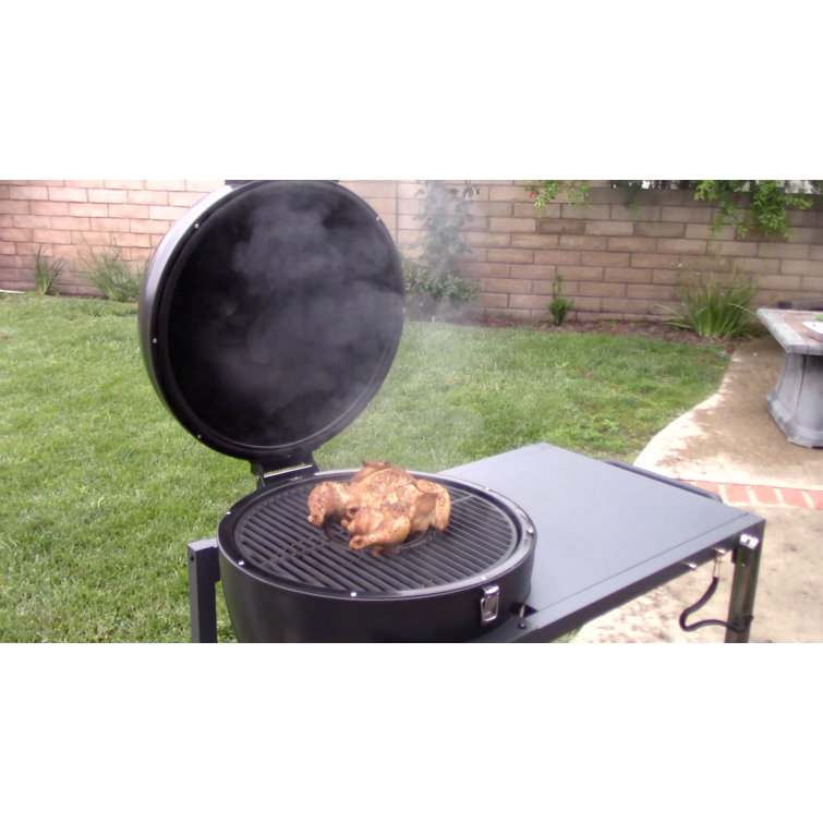 Rodeo Deluxe Black Steel Kamado Charcoal Grill with Prep Cart