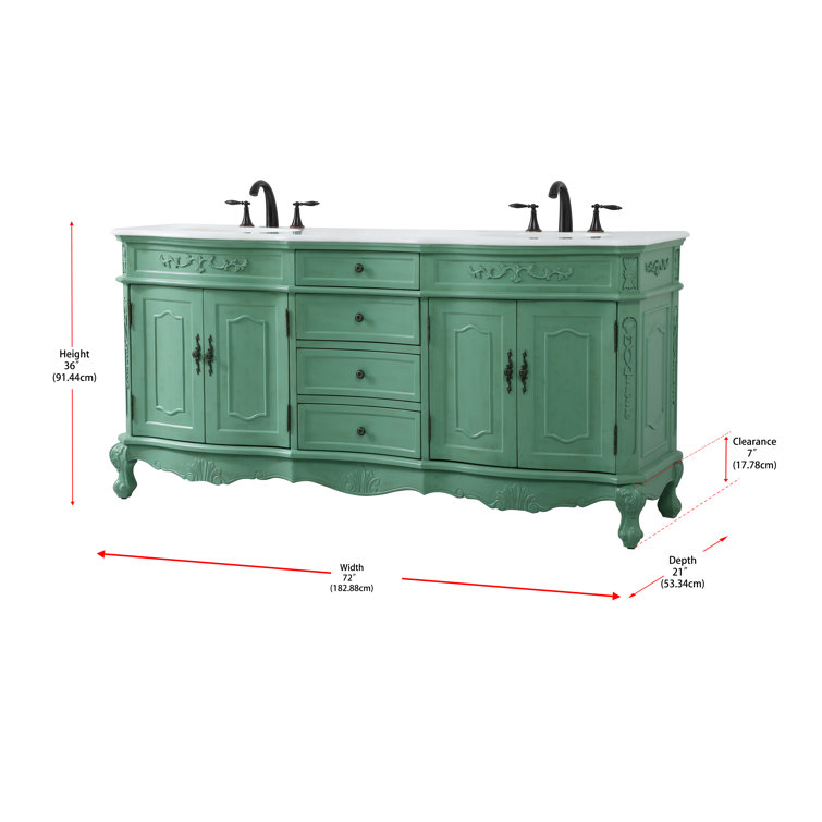 Vintage Mint Solid Wood Double Bathroom Vanity with Marble Top