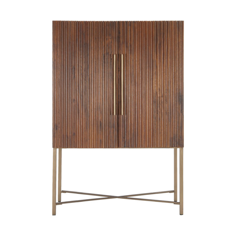 Honey Brown Mango Wood Bar Cabinet with Gold Iron Legs