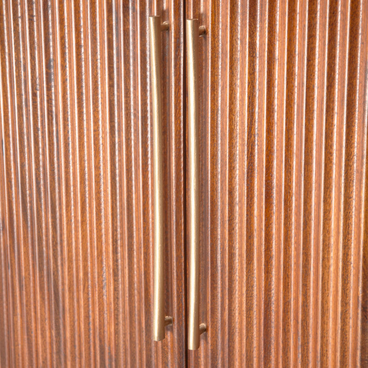 Honey Brown Mango Wood Bar Cabinet with Gold Iron Legs