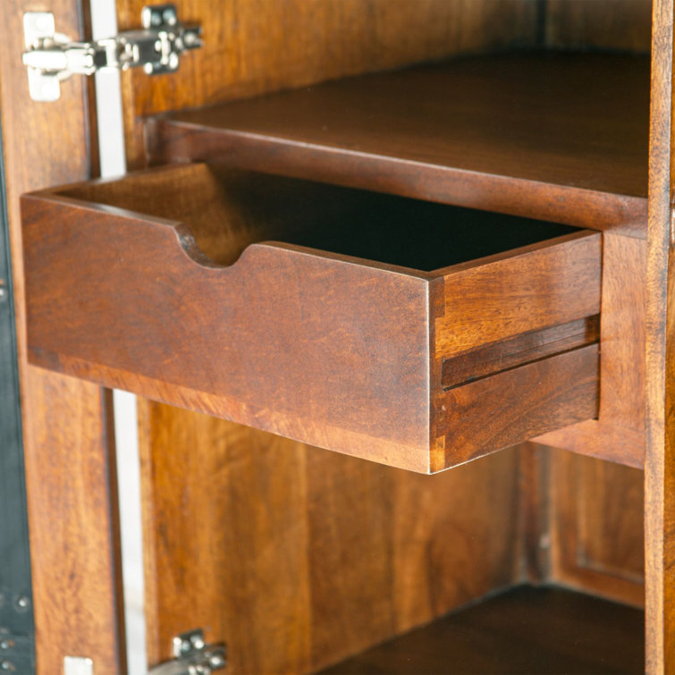 Honey Brown Mango Wood Bar Cabinet with Gold Iron Legs
