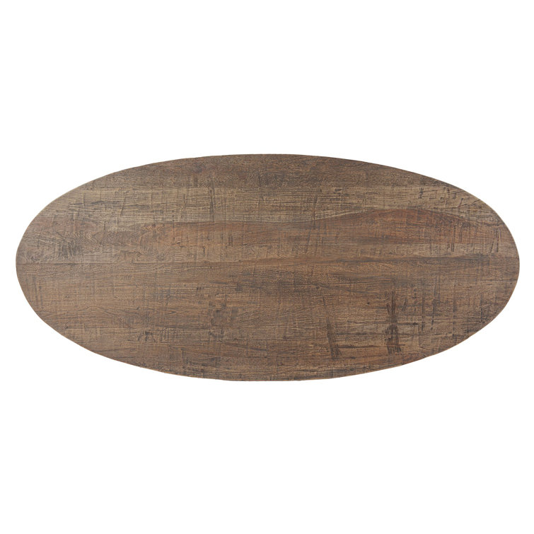Rustic Industrial Oval Teak Wood Dining Table with Cross Base