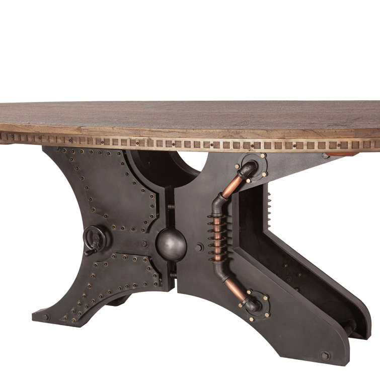 Rustic Industrial Oval Teak Wood Dining Table with Cross Base