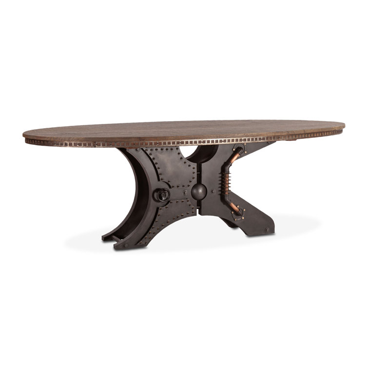Rustic Industrial Oval Teak Wood Dining Table with Cross Base