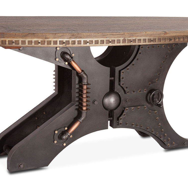 Rustic Industrial Oval Teak Wood Dining Table with Cross Base