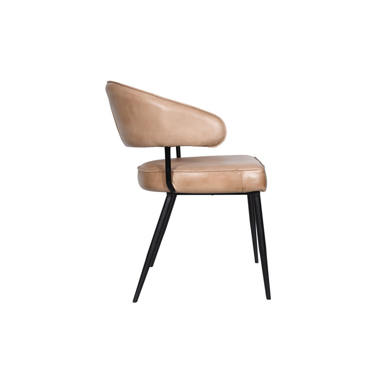 Hand Washed Genuine Leather Arm Chair with Metal Legs