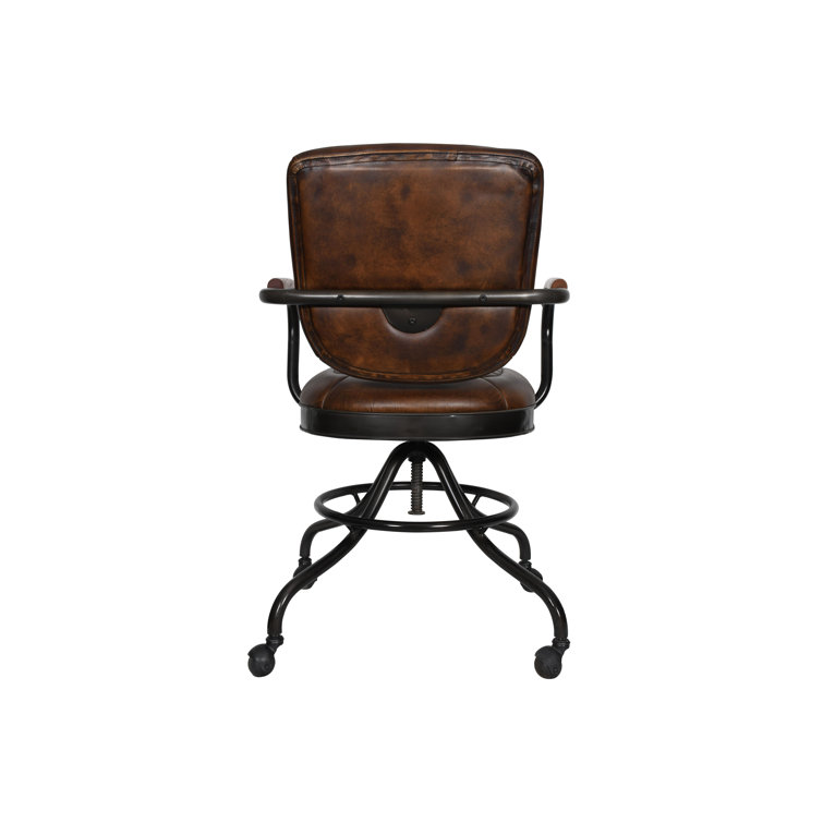 Antique Whiskey Genuine Leather Swivel Task Chair with Iron Frame
