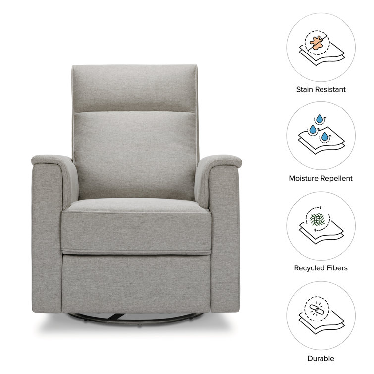 Gray Swivel Recliner with Wooden Legs and Eco-Performance Fabric