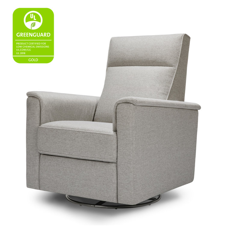 Gray Swivel Recliner with Wooden Legs and Eco-Performance Fabric