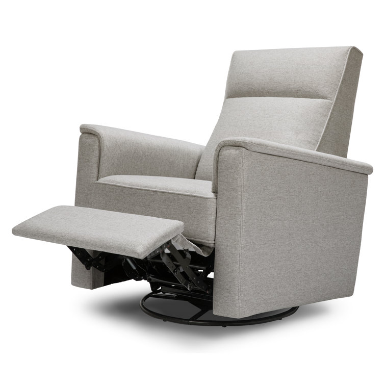 Gray Swivel Recliner with Wooden Legs and Eco-Performance Fabric