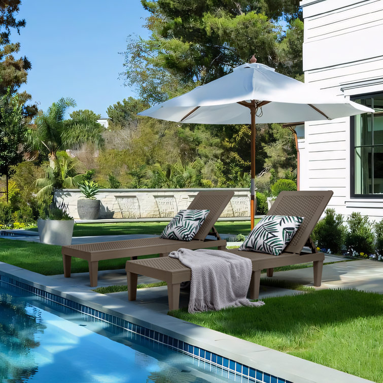 Light Brown Polypropylene Outdoor Adjustable Chaise Lounge Set